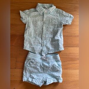 Janie and Jack Light Blue Checkered Shirt and Shorts Set